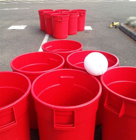 yard beer pong with trash cans